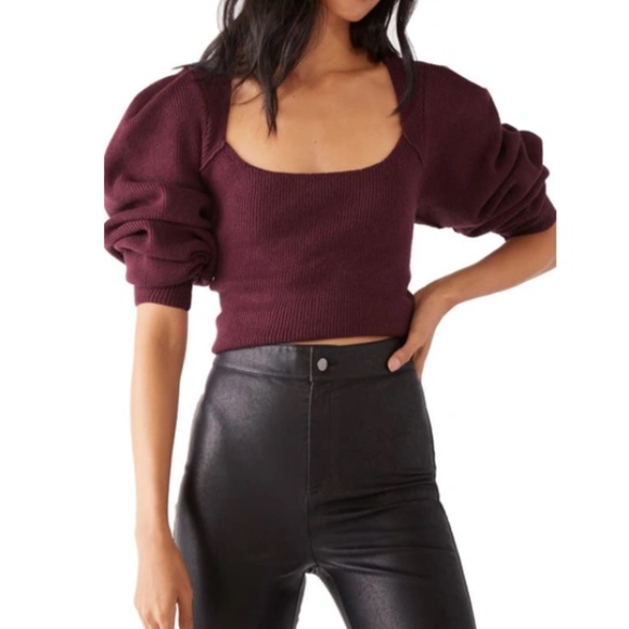 NWT Free People Saffron Open Back Sweater In Pomegranate Wine - Picture 2 of 9
